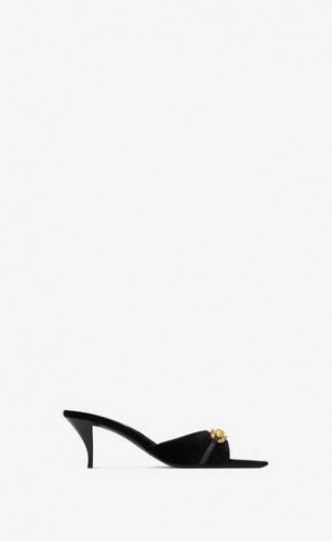 YSL Le Maillon Mules In Cassandre-embossed Velvet Negrii | Romania_YSL55589