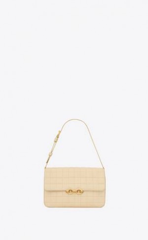 YSL Le Maillon Satchel In Matlasat Nubuck Piele Intoarsa Albi | Romania_YSL33052