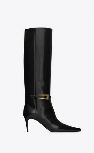 YSL Lee Boots In Glazed Piele Negrii | Romania_YSL48890