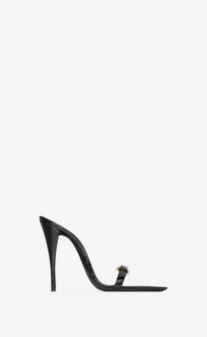 YSL Lee Mules In Crocodile-embossed Piele Negrii | Romania_YSL37723