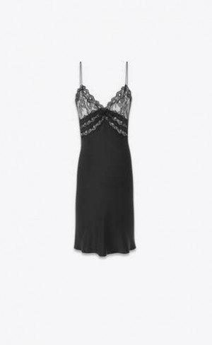 YSL Lingerie Rochie In Silk Satin Crepe Negrii | Romania_YSL53577