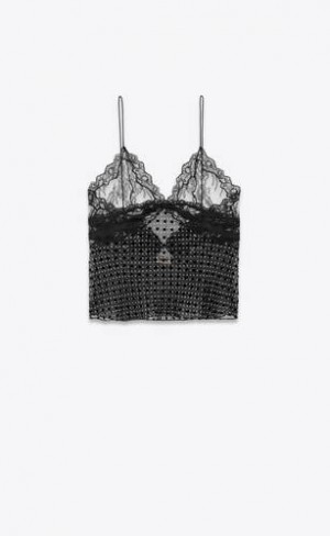 YSL Lingerie Top In Dotted Silk Muslin Negrii | Romania_YSL82127
