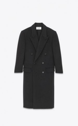 YSL Long Coat In Lână Negrii | Romania_YSL69898