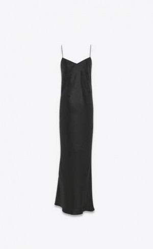 YSL Long Cowl-back Iridescent Satin Negrii | Romania_YSL74026