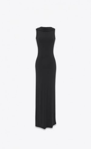 YSL Long Cowl-back Jersey Negrii | Romania_YSL91191