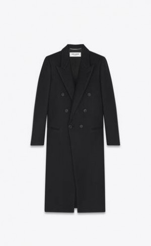 YSL Long Double-breasted Lână Felt Negrii | Romania_YSL35309