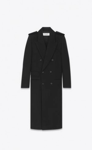 YSL Long Officer Lână Gabardine Negrii | Romania_YSL89687