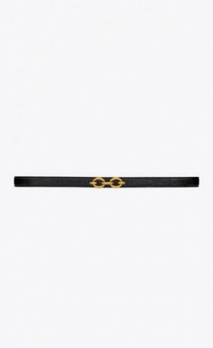 YSL Maillon Thin Crocodile-embossed Piele Negrii Aurii | Romania_YSL74303
