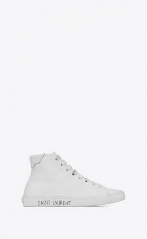 YSL Malibu Mid-High-top Smooth Piele Albi | Romania_YSL49107