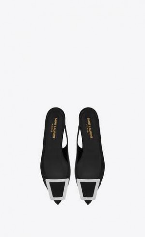 YSL Maxine Slingback Flats In Crepe De Chine Negrii | Romania_YSL38192