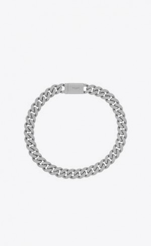 YSL Metal Curb Chain Necklace Argintii | Romania_YSL78130