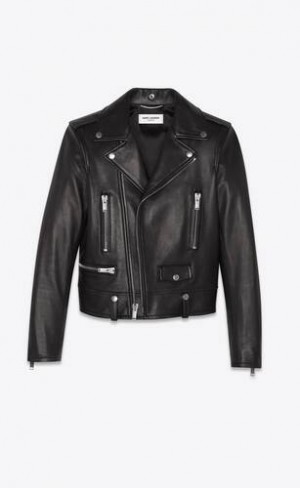 YSL Motorcycle Jacket In Plunged Lambskin Negrii | Romania_YSL24533