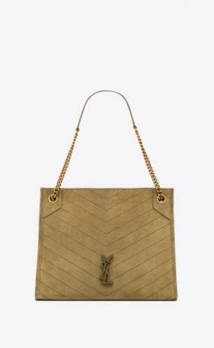 YSL Niki Medium Shopping Bag In Piele Intoarsa Verzi | Romania_YSL41363