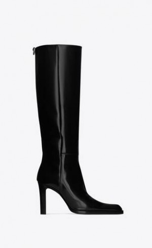 YSL Nina High Boots In Glazed Calfskin Negrii | Romania_YSL56733