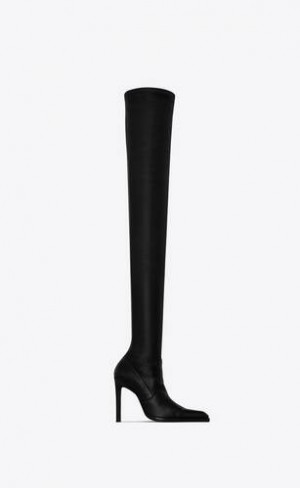YSL Nina Over-the-knee Boots In Smooth Stretch Piele Negrii | Romania_YSL24921