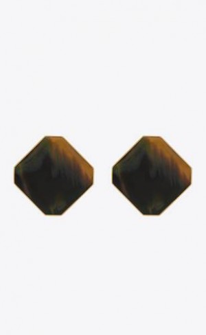 YSL Octagon Cabochon Earrings In Resin Aurii | Romania_YSL59542