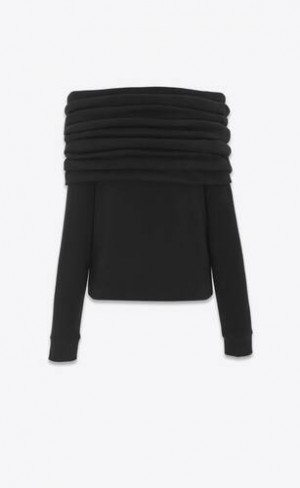 YSL Off-the-shoulder Sweatshirt Negrii | Romania_YSL51876