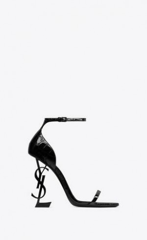 YSL Opyum Sandals In Crocodile-embossed Piele Negrii | Romania_YSL83308