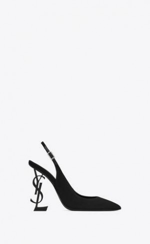 YSL Opyum Slingback Pumps In Crepe De Chine Negrii | Romania_YSL47322
