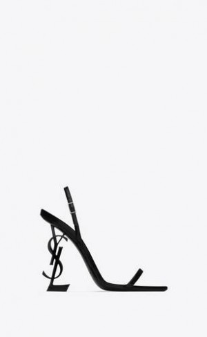 YSL Opyum Slingback Sandals In Glazed Piele Negrii | Romania_YSL82620