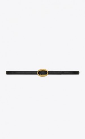 YSL Oval Cu Catarama Belt Thin Crocodile-embossed Piele Negrii | Romania_YSL82822