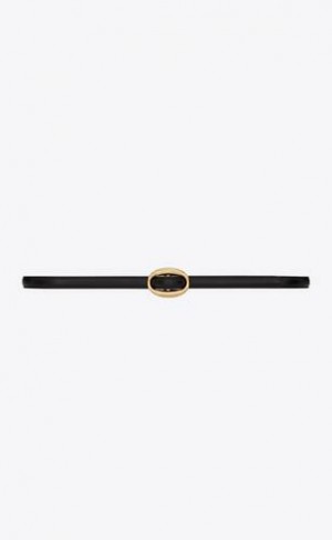 YSL Oval Cu Catarama Thin Smooth Piele Negrii | Romania_YSL19291