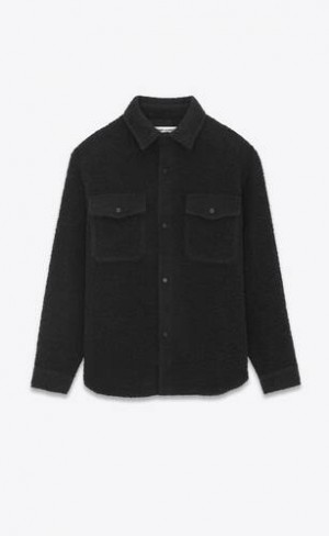 YSL Overshirt In Raw Black Lână Negrii | Romania_YSL58080