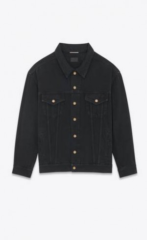 YSL Oversized Jacket In Carbon Black Denim Negrii | Romania_YSL14924