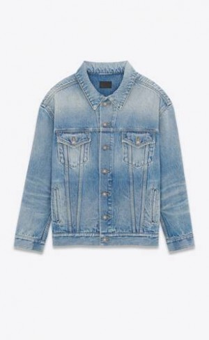 YSL Oversized Jacket In Lake Medium Blue Denim Albastri | Romania_YSL80514