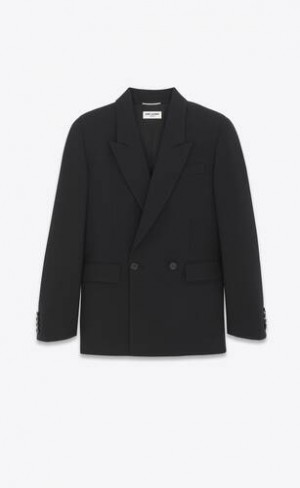 YSL Oversized Jacket In Lână Gabardine Negrii | Romania_YSL82543