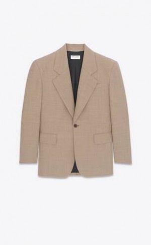 YSL Oversized Jacket In Lână Gri Maro Bej | Romania_YSL69441