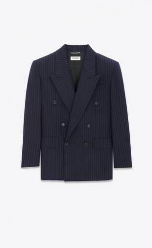 YSL Oversized Jacket In Rive Gauche In Dungi Flannel Albastri | Romania_YSL24897