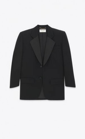 YSL Oversized Tuxedo Grain De Poudre Negrii | Romania_YSL19509