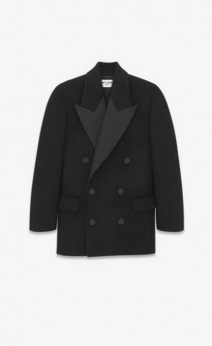 YSL Oversized Tuxedo Peacoat Lână Negrii | Romania_YSL44235