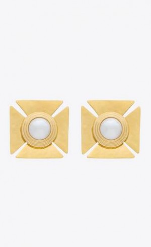 YSL Pearly Square Earrings In Metal Maro Aurii | Romania_YSL30556