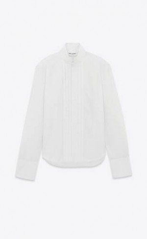 YSL Plisat Bumbac Poplin Albi | Romania_YSL71218
