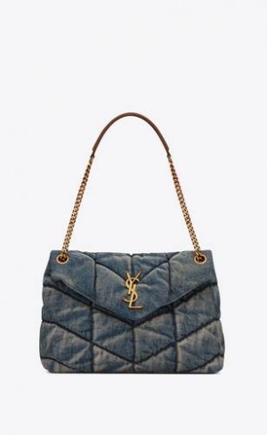 YSL Puffer Medium In Piele Intoarsa And Denim Albastri | Romania_YSL31448