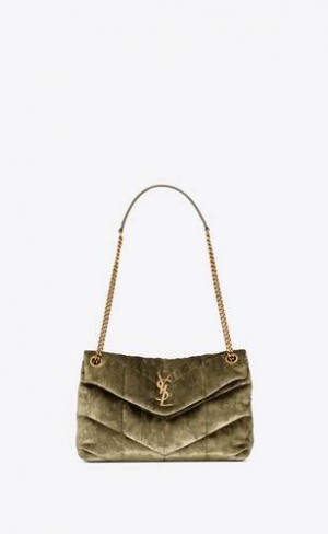 YSL Puffer Small In Shiny Velvet Masline Verzi | Romania_YSL94025