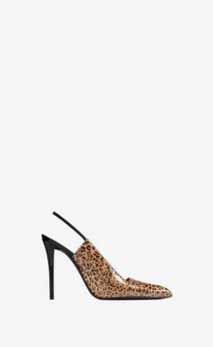 YSL Raven Slingback Pumps In Leopard-print Lacuita Piele Leopard | Romania_YSL76784
