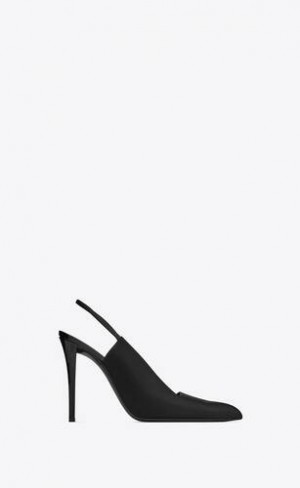 YSL Raven Slingback Pumps In Satin Crepe Negrii | Romania_YSL85782
