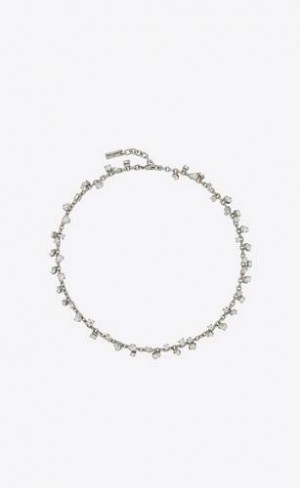 YSL Rhinestone Chain Necklace Argintii | Romania_YSL55944