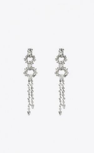 YSL Rhinestone Duo Ring Earrings In Metal Argintii | Romania_YSL89160