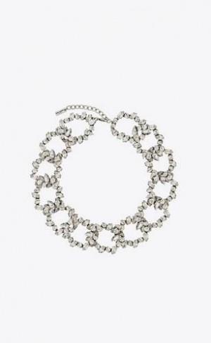 YSL Rhinestone Oversized Chain Necklace In Metal Argintii | Romania_YSL69485