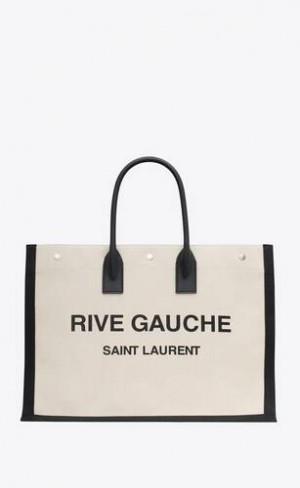 YSL Rive Gauche Large Tote Bag In Panza And Smooth Piele Negrii | Romania_YSL41272