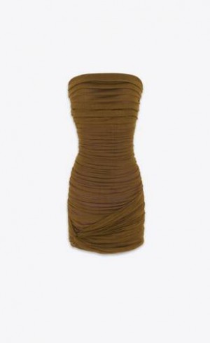 YSL Ruched Strapless Tulle Maro | Romania_YSL80916