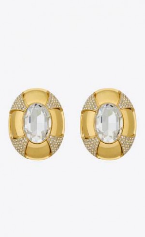 YSL Saharienne Earrings In Metal And Rhinestones Aurii | Romania_YSL98543