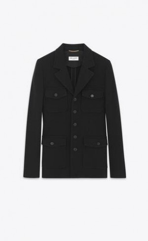 YSL Saharienne Lână Jersey Negrii | Romania_YSL16618