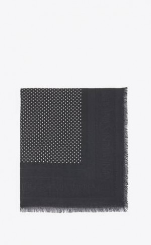 YSL Saint Laurent Large Square Scarf In Dotted Lână And Silk Jacquard Negrii Albi | Romania_YSL24384