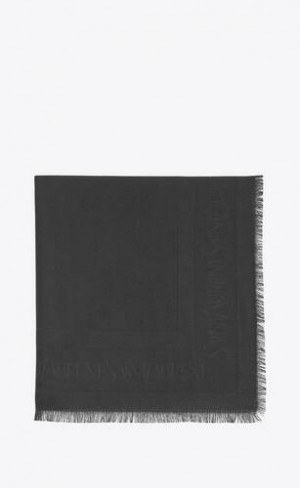 YSL Saint Laurent Large Square Scarf In Lână And Silk Jacquard Negrii | Romania_YSL12440