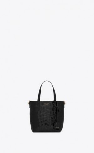 YSL Saint Laurent Paris Mini Toy Shopping In Crocodile-embossed Piele Negrii | Romania_YSL63521